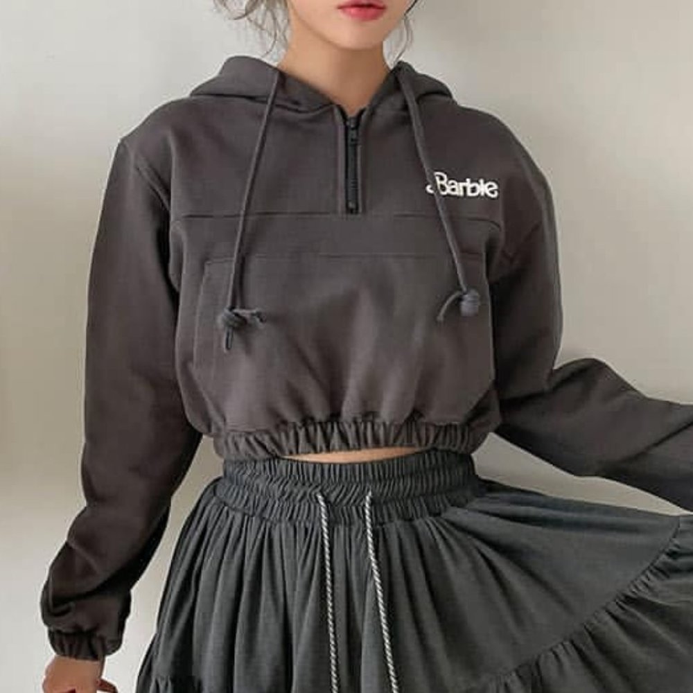 Chuu Barbie Cropped Grey Hoodie  | New